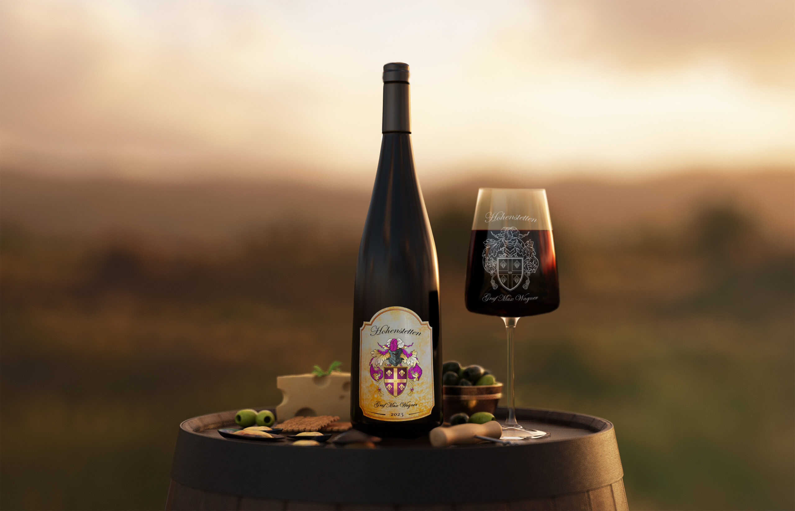 Wine Bottle with coat of arms and nobility title