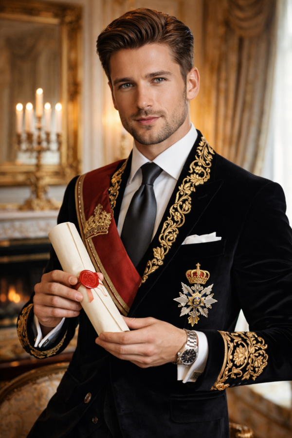 Noble man holding nobility certificate