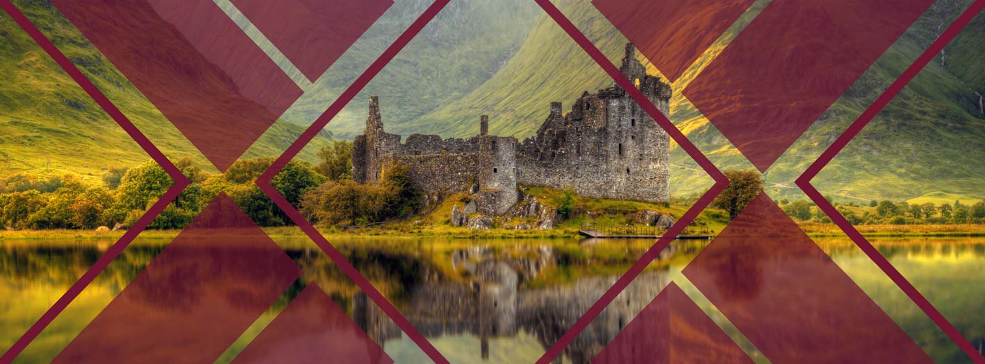 Medieval castle surrounded by water and forest landscape, serene noble title scenery with historic atmosphere, buy noble title inspiration